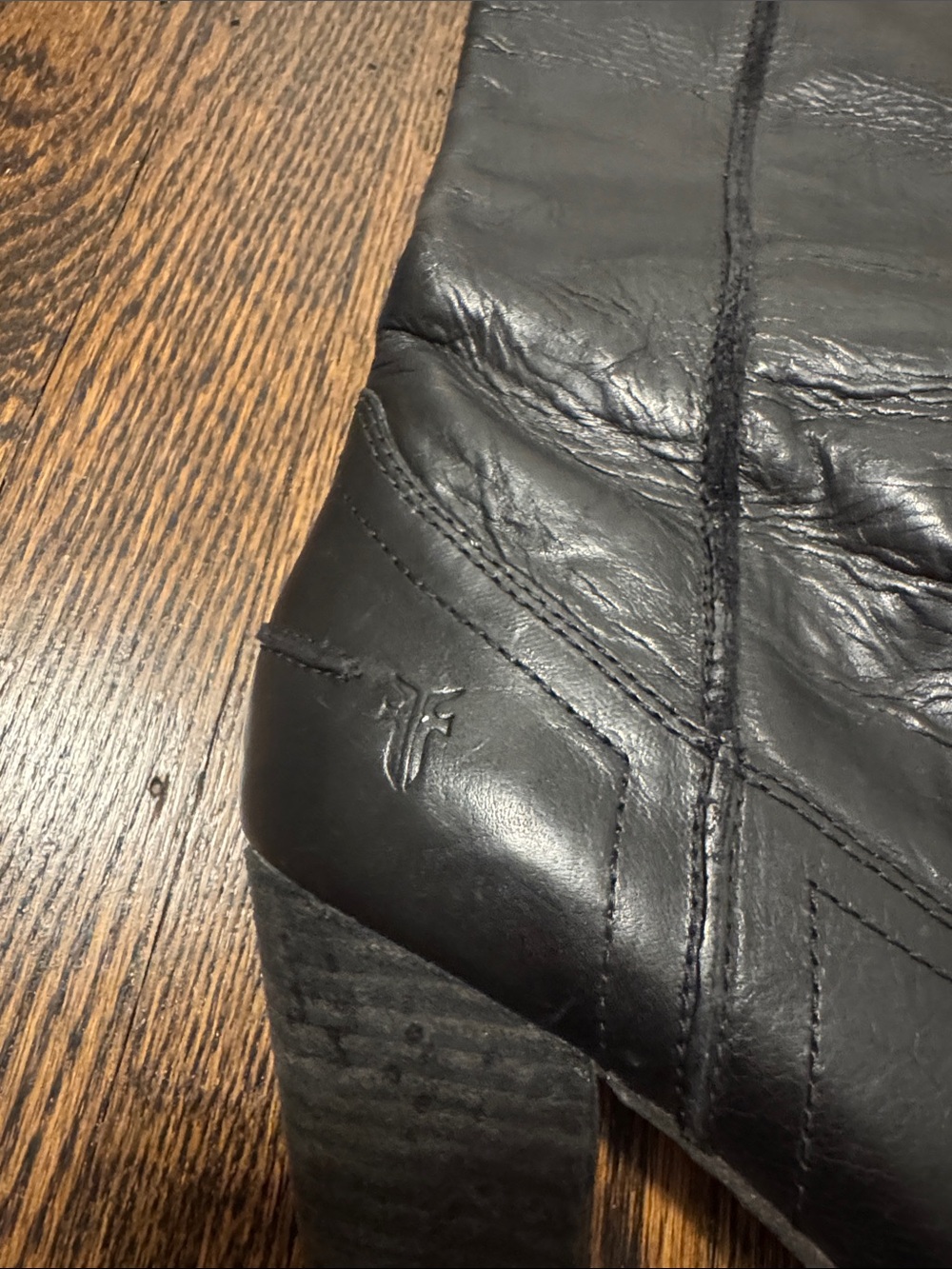 Frye Black Leather Knee-High Heeled Boots - Picture 4 of 5